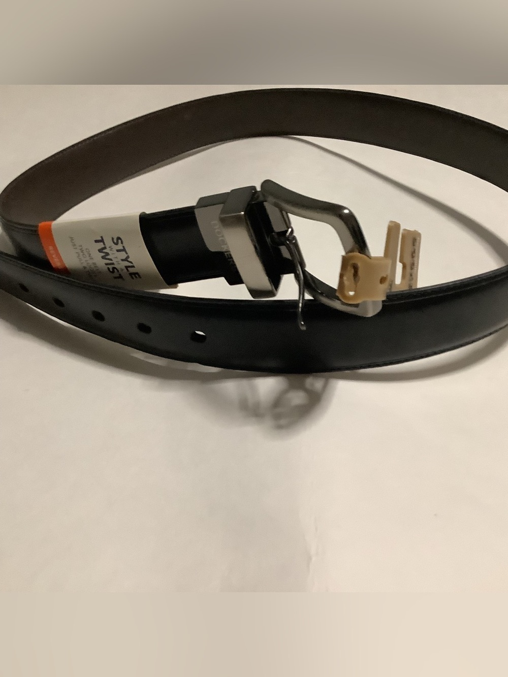 Dockers Mens Belt Reversible Black Brown 38 Faux Leather Gunmetal Buckl